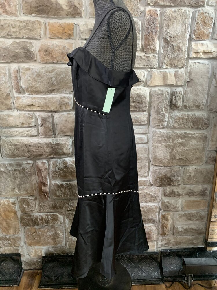 Aidan Mattox Black Satin Dress with Pearls, Size 12