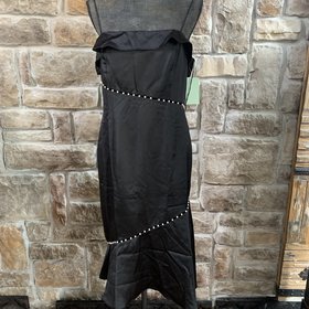 Aidan Mattox Black Satin Dress with Pearls, Size 12