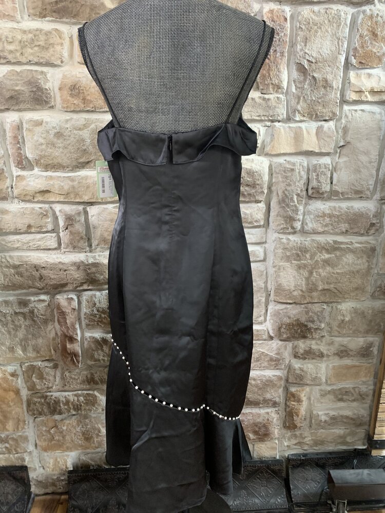 Aidan Mattox Black Satin Dress with Pearls, Size 12