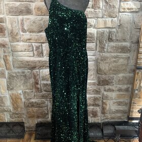 Velvi Emerald Sequin One Shoulder Gown. Size 16