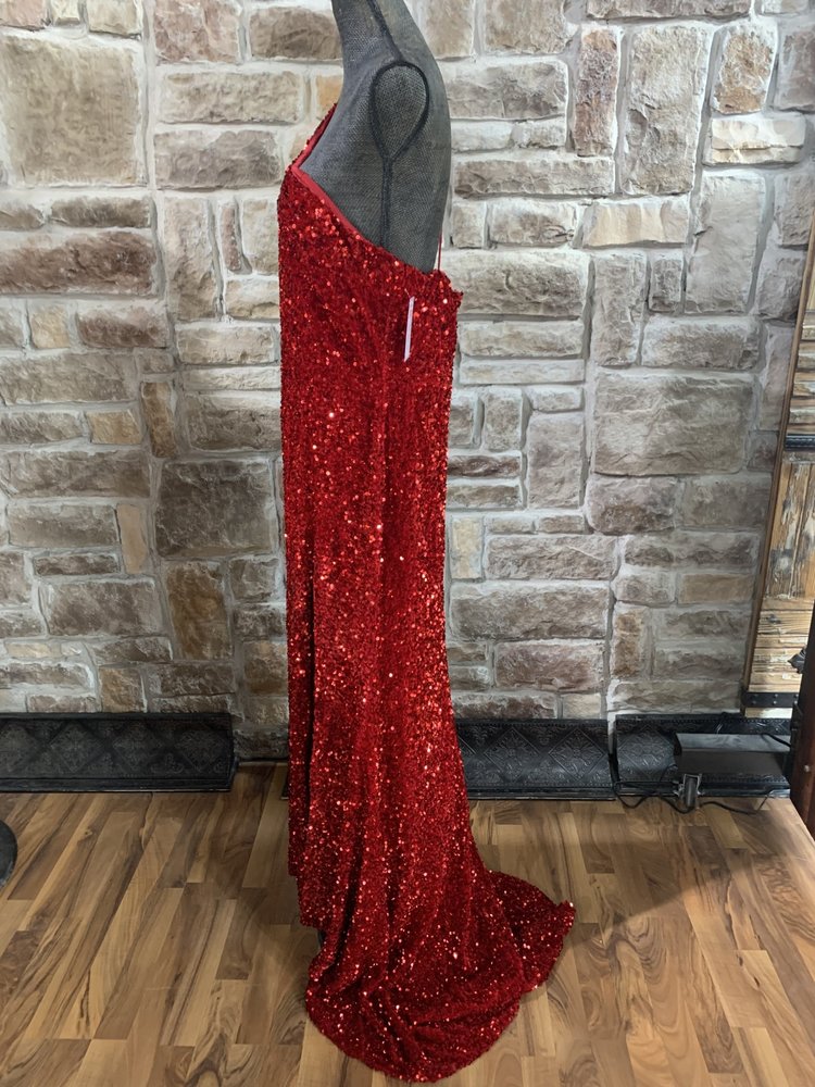 Velvi Red Sequin One Shoulder Gown,  Size 16