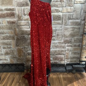 Velvi Red Sequin One Shoulder Gown,  Size 16