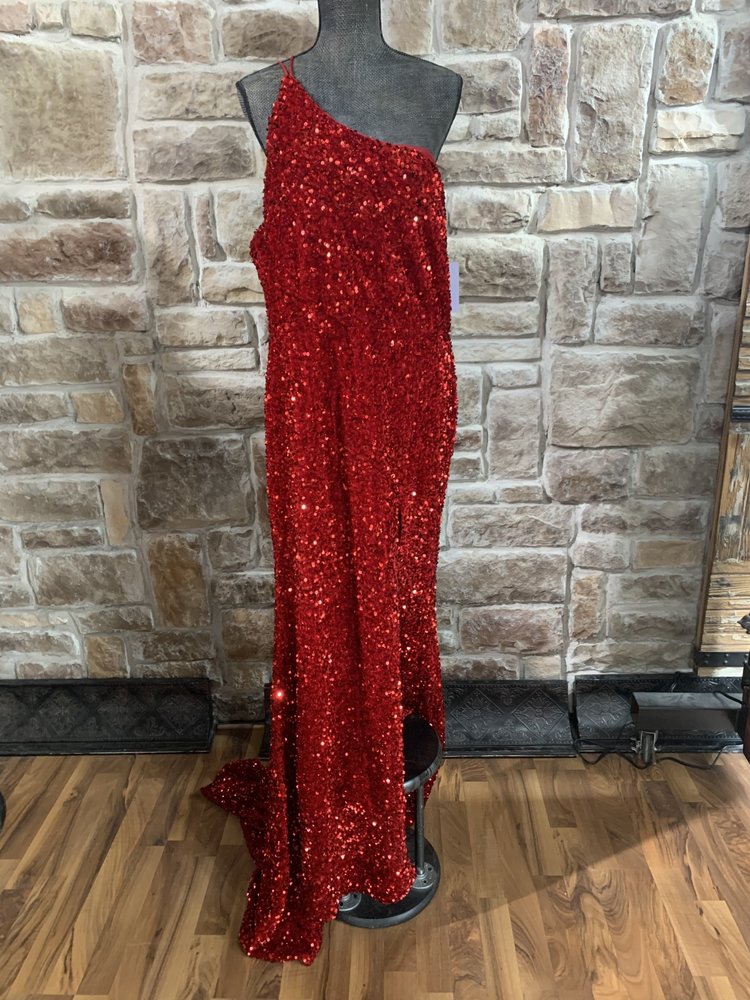 Velvi Red Sequin One Shoulder Gown,  Size 16