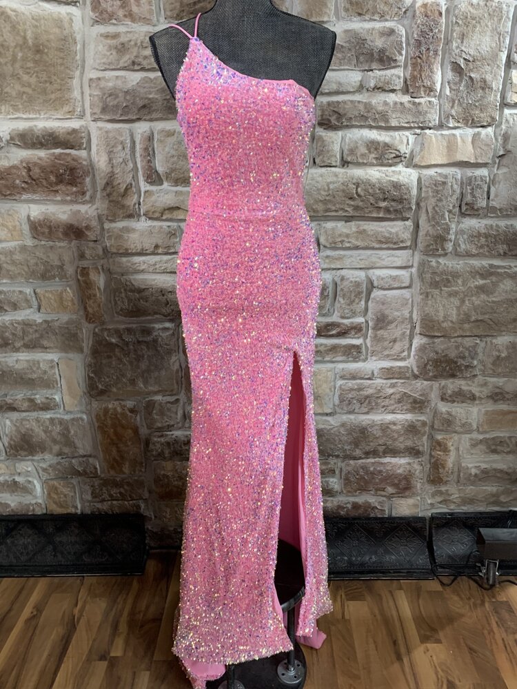 Velvi Pink  Sequin One Shoulder Gown, Size 2