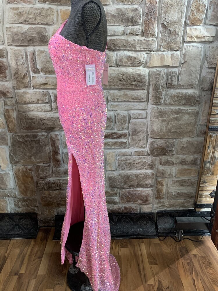 Velvi Pink  Sequin One Shoulder Gown, Size 2