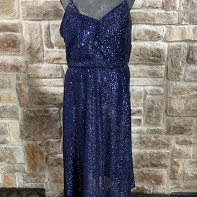 Chinese Laundry Navy 3/4 Sequin Gown with Spaghetti Straps, Size 18