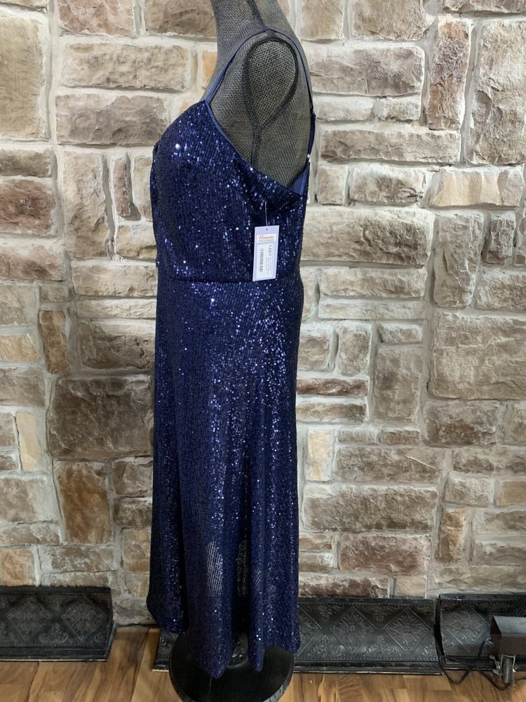 Chinese Laundry Navy 3/4 Sequin Gown with Spaghetti Straps, Size 18