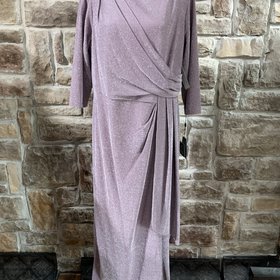 Adrianna Papell Mauve Shimmer Long Sleeve Gown, Size 18W