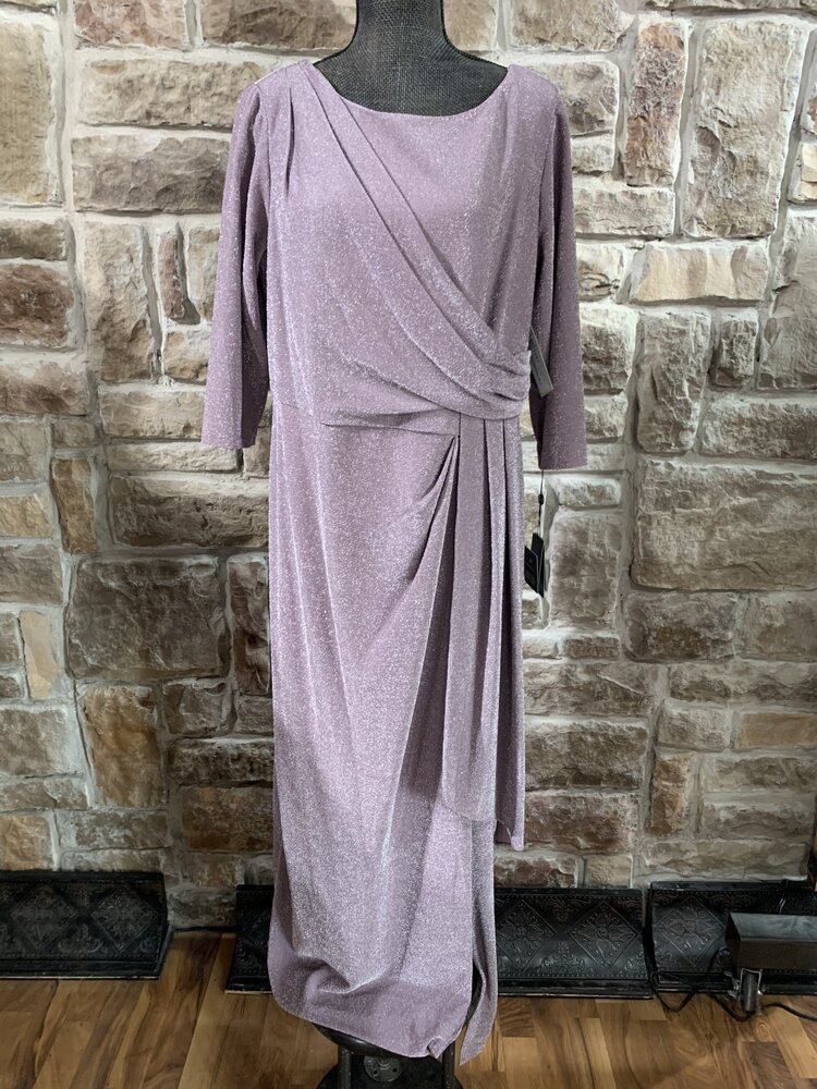 Adrianna Papell Mauve Shimmer Long Sleeve Gown, Size 18W