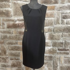 Black Dress w/Faux Leather Trim, Size 8