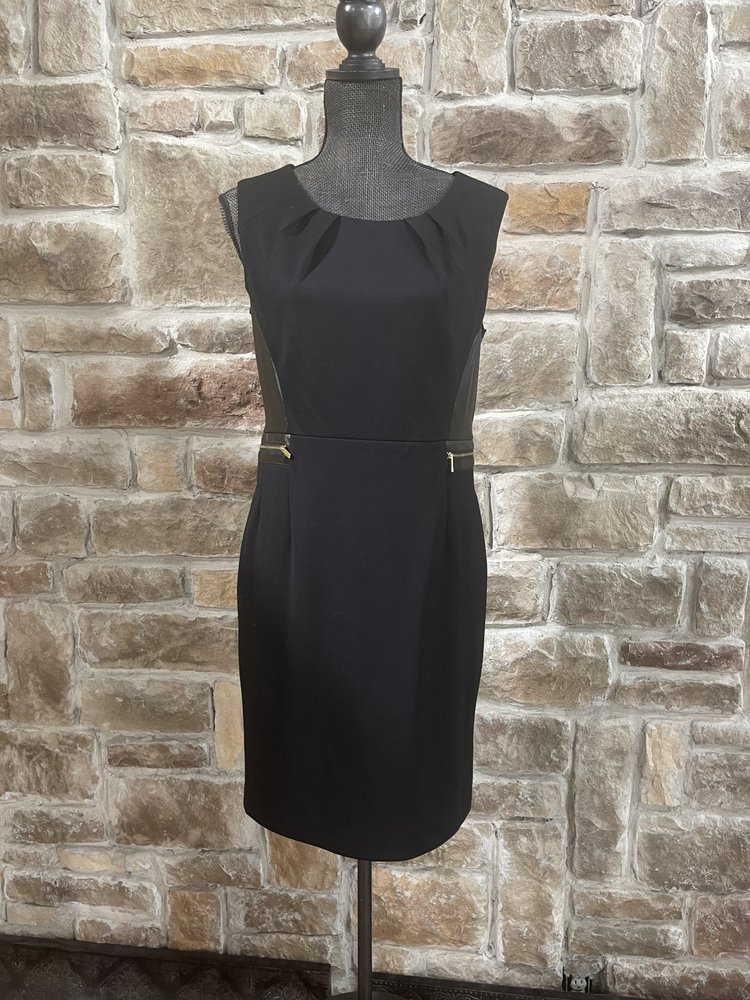 Black Dress w/Faux Leather Trim, Size 8