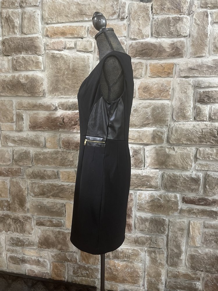 Black Dress w/Faux Leather Trim, Size 8