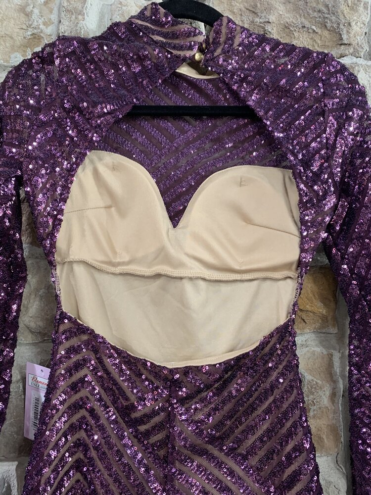 Emerald Sundae Purple Sequin Stripe Overlay Dress, Size XS