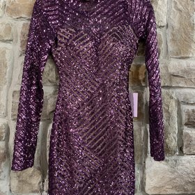 Emerald Sundae Purple Sequin Stripe Overlay Dress, Size XS