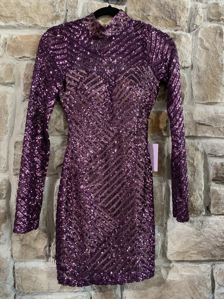 Emerald Sundae Purple Sequin Stripe Overlay Dress, Size XS