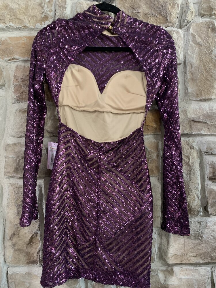 Emerald Sundae Purple Sequin Stripe Overlay Dress, Size XS