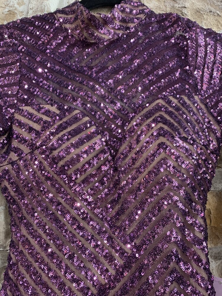 Emerald Sundae Purple Sequin Stripe Overlay Dress, Size XS