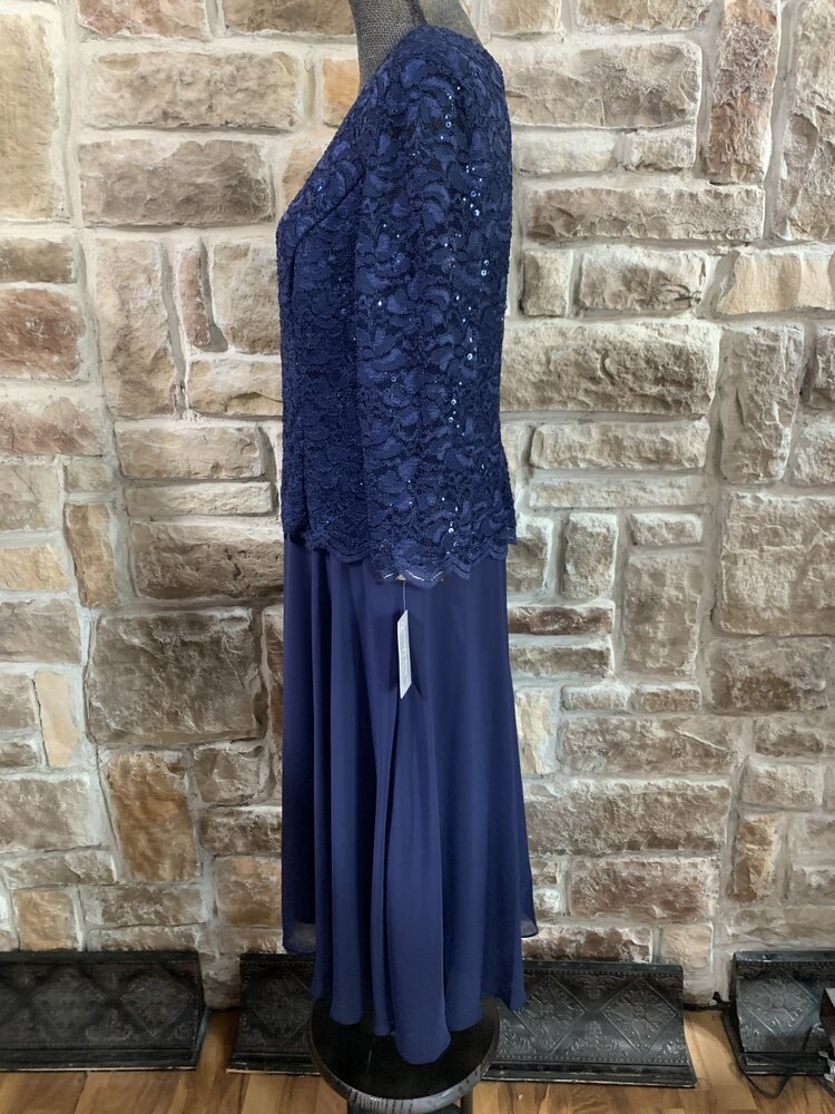 Alex Evenings Navy Lace and Sequin Top Dress, Size 18