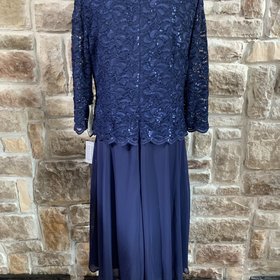 Alex Evenings Navy Lace and Sequin Top Dress, Size 18