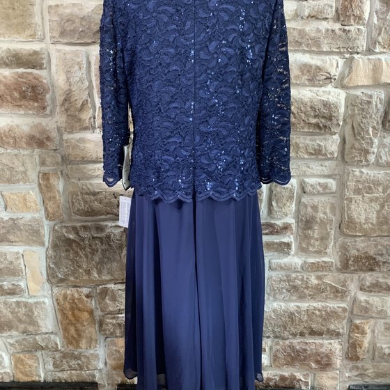 Robe De Soirée Alex Evenings Navy - Taille 4, Avec Pierreries, Manches 3/4, Neuve Avec étiquette