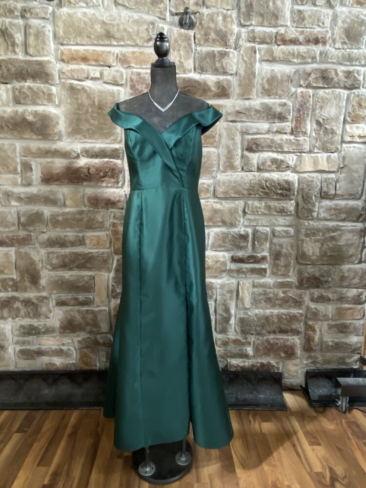 Alfred Sung Emerald Green Portrait Collar Gown , Size 14