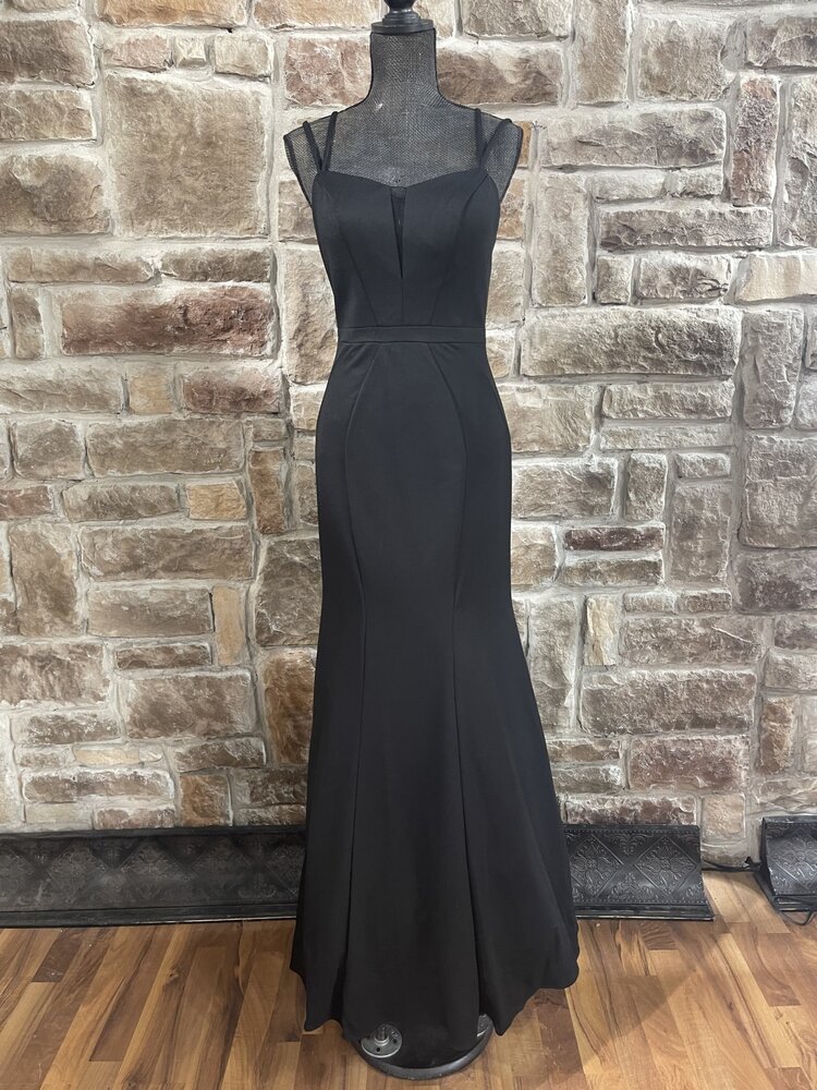 Aspeed Black Jersey Spaghetti Strap Long Dress, Size S