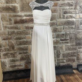 Aspeed Off-White Chiffon Gown with Mixed Opaque and Crystal Beading, Size L