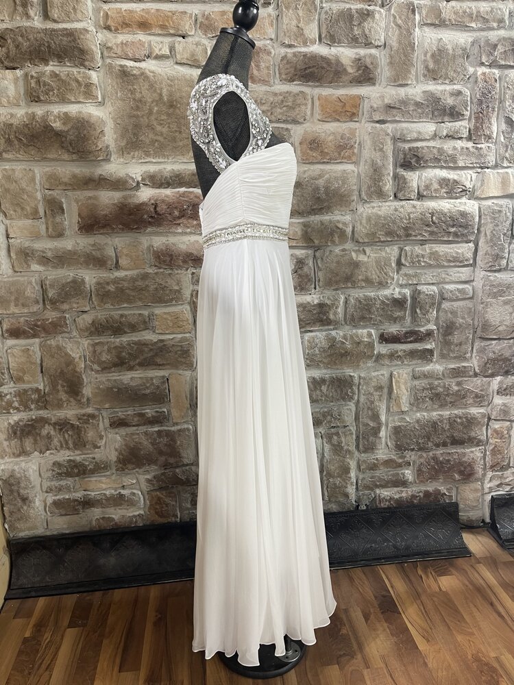 Aspeed Off-White Chiffon Gown with Mixed Opaque and Crystal Beading, Size L