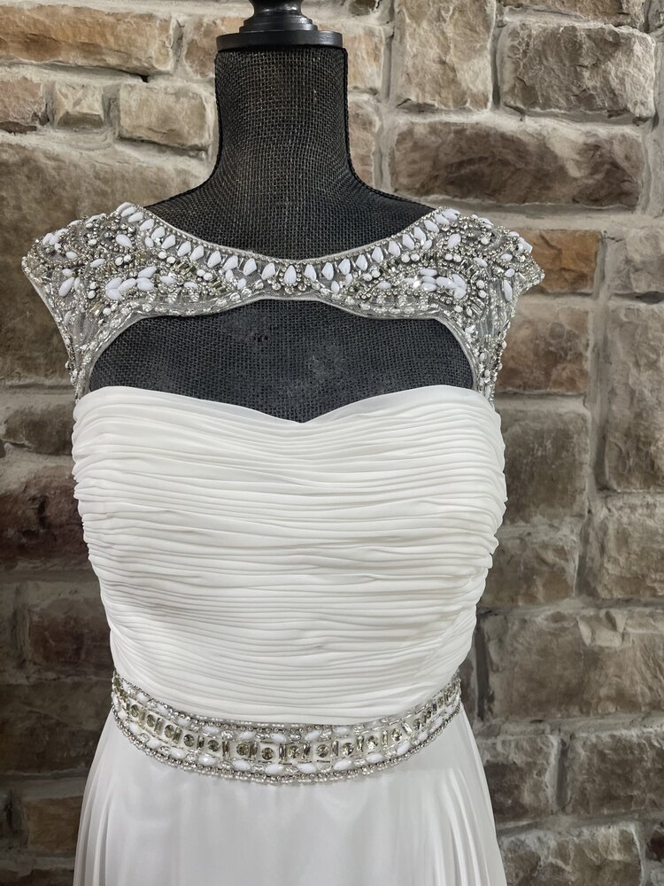 Aspeed Off-White Chiffon Gown with Mixed Opaque and Crystal Beading, Size L