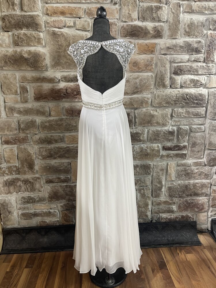 Aspeed Off-White Chiffon Gown with Mixed Opaque and Crystal Beading, Size L