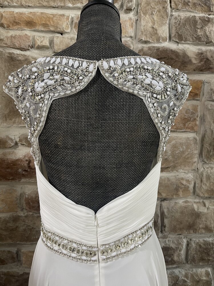 Aspeed Off-White Chiffon Gown with Mixed Opaque and Crystal Beading, Size L