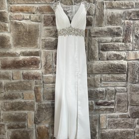 Aspeed Off-White Grecian Laurel-Pattern Beaded Gown, Size XS