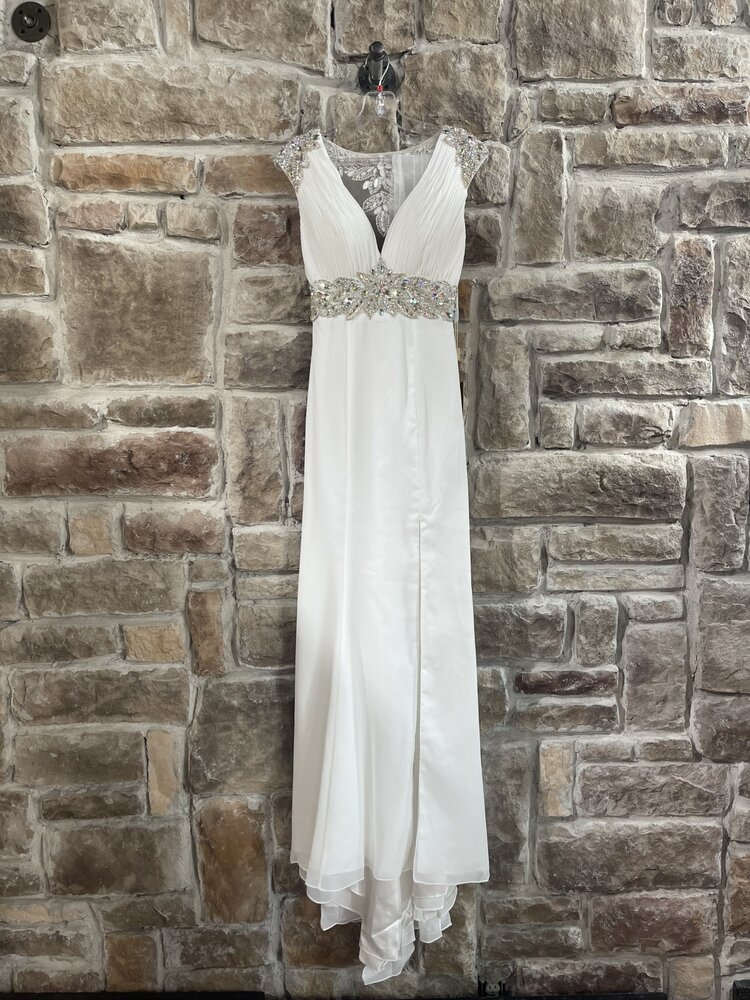Aspeed Off-White Grecian Laurel-Pattern Beaded Gown, Size XS