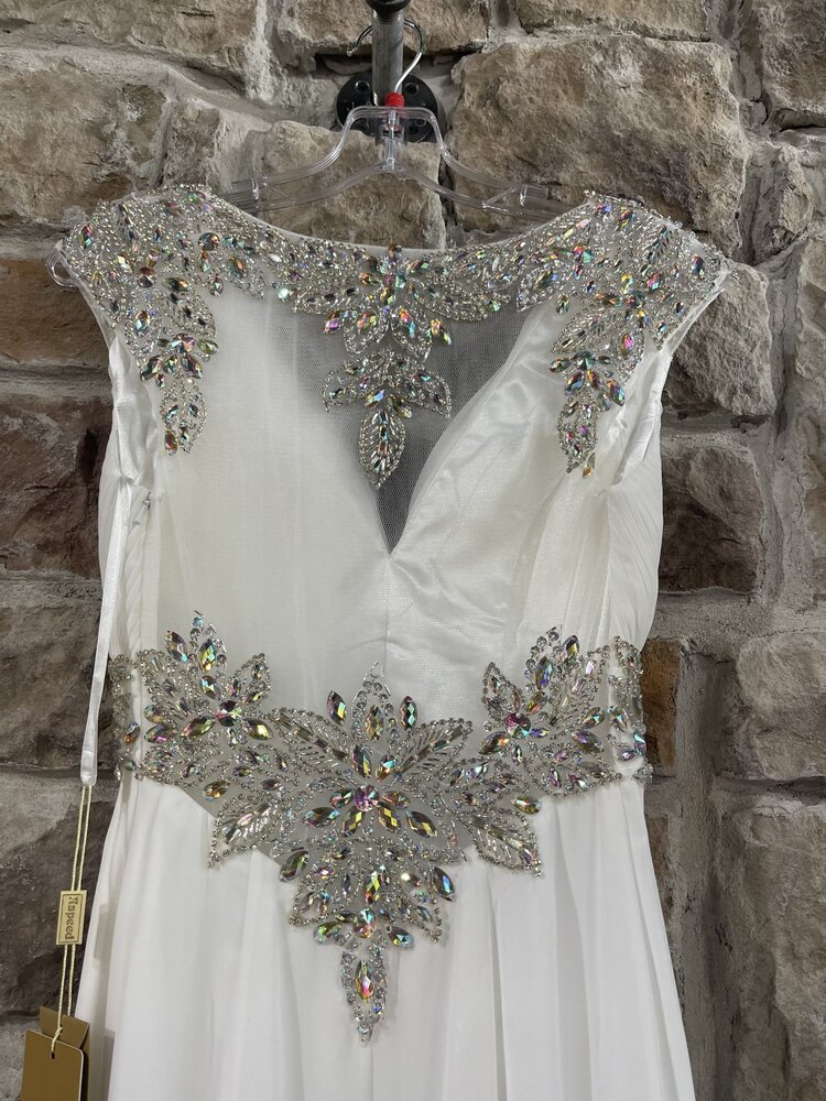 Aspeed Off-White Grecian Laurel-Pattern Beaded Gown, Size XS