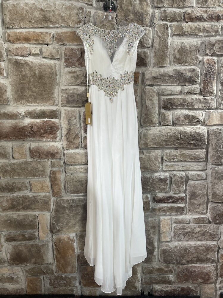 Aspeed Off-White Grecian Laurel-Pattern Beaded Gown, Size XS