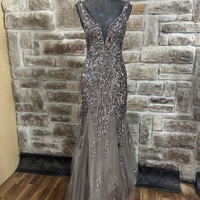 Aspeed Charcoal Top Beaded Mermaid Long Dress, Size M