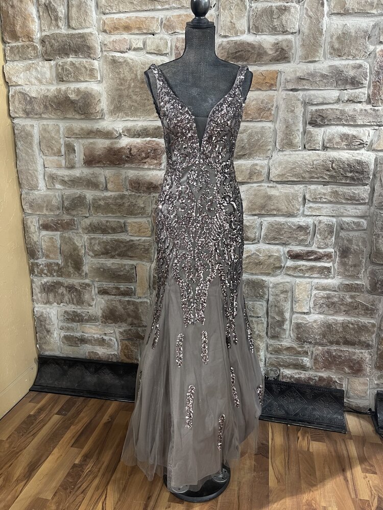 Aspeed Charcoal Top Beaded Mermaid Long Dress, Size M