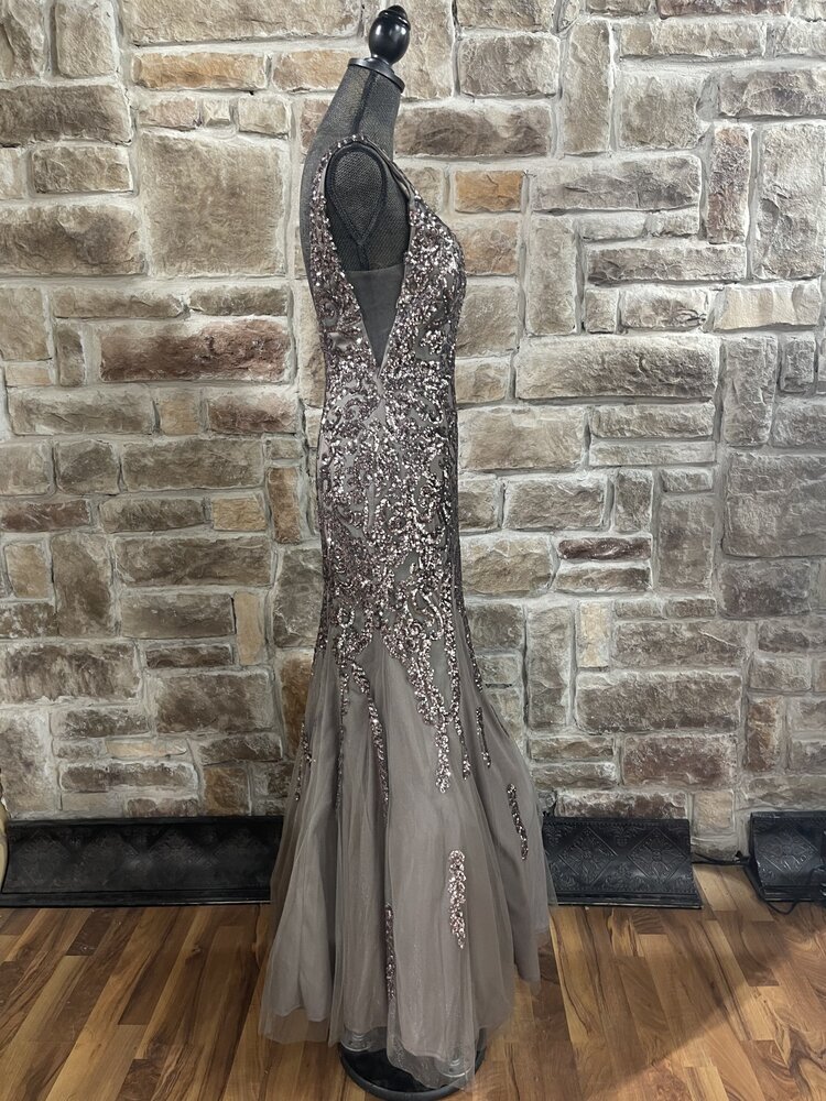 Aspeed Charcoal Top Beaded Mermaid Long Dress, Size M