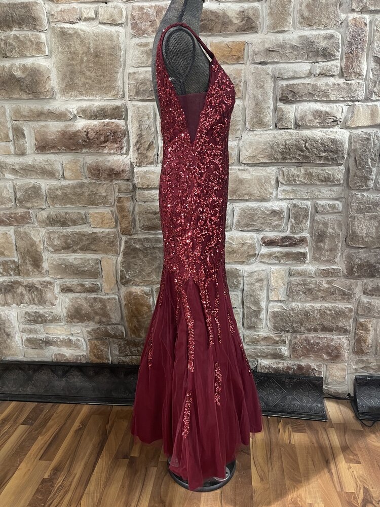 Aspeed Burgundy Top Beaded Mermaid Long Dress, Size M