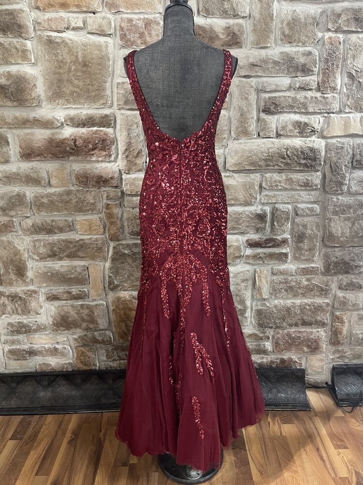 Aspeed Burgundy Top Beaded Mermaid Long Dress, Size M