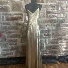 Aidan Mattox Gold V Neck Foiled Bias Gown, Size 10