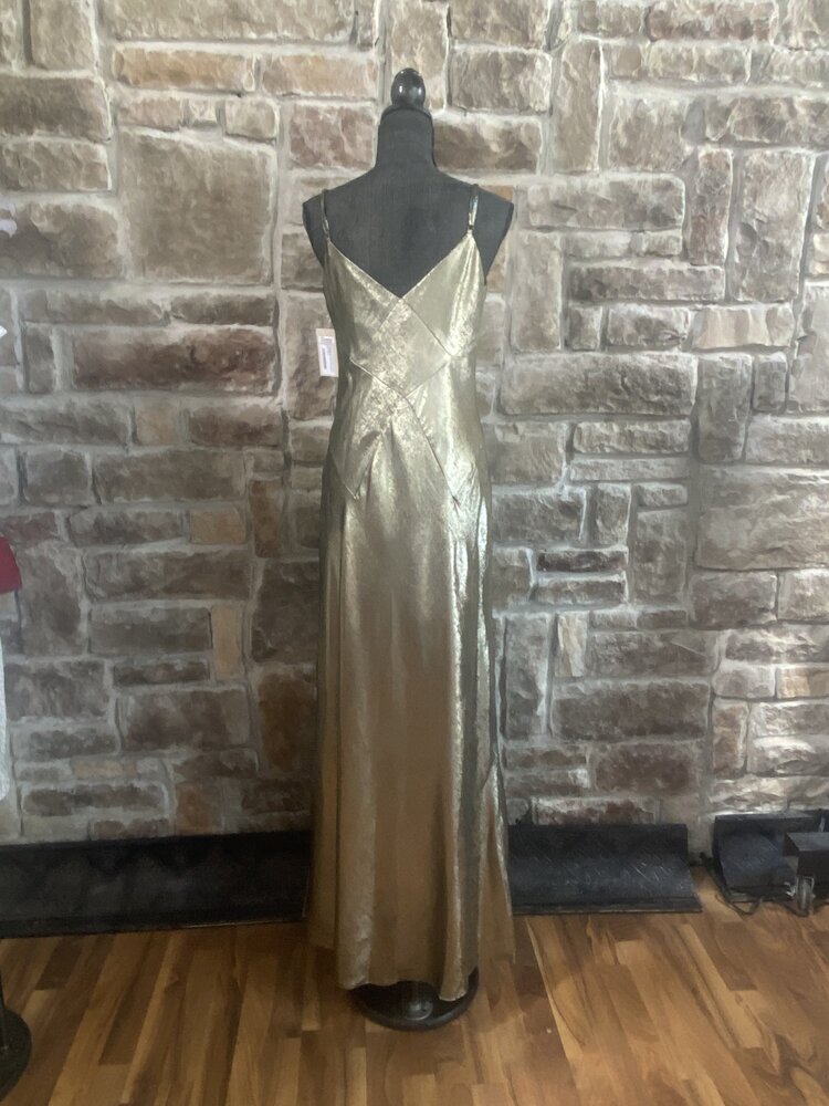 Aidan Mattox Gold V Neck Foiled Bias Gown, Size 10