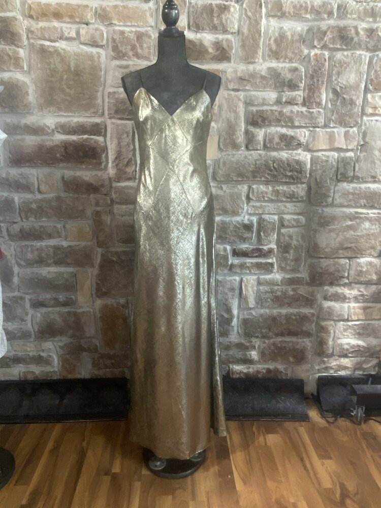 Aidan Mattox Gold V Neck Foiled Bias Gown, Size 10