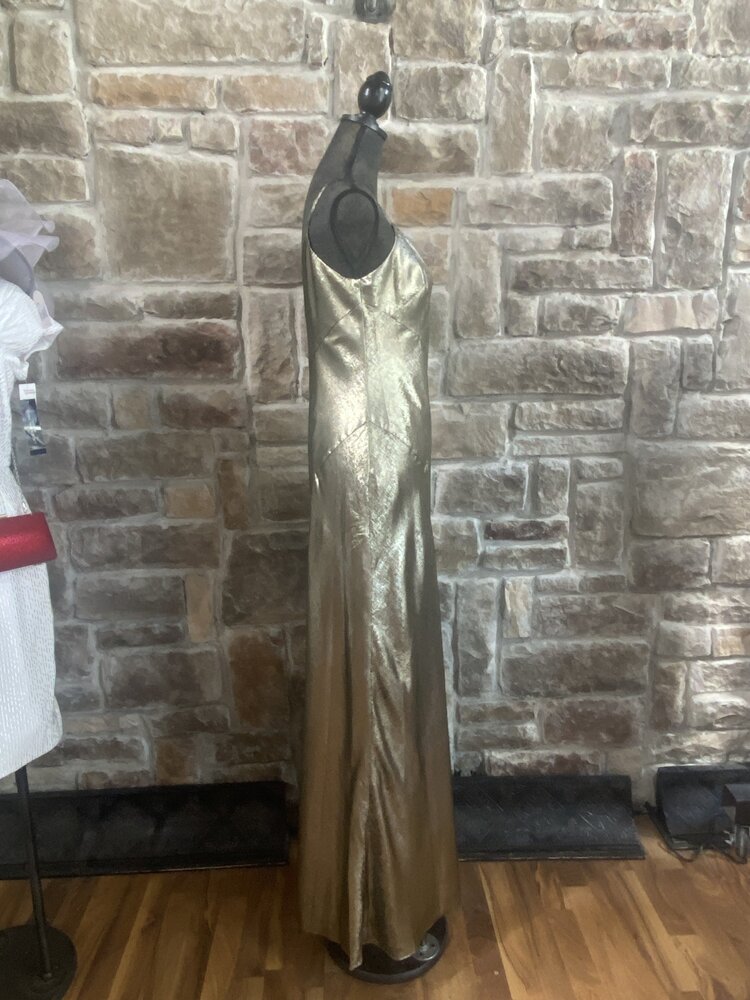 Aidan Mattox Gold V Neck Foiled Bias Gown, Size 10