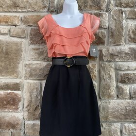 Two-Toned Dress w/ Coral Ruffle Top and Black Skirt, Size 1