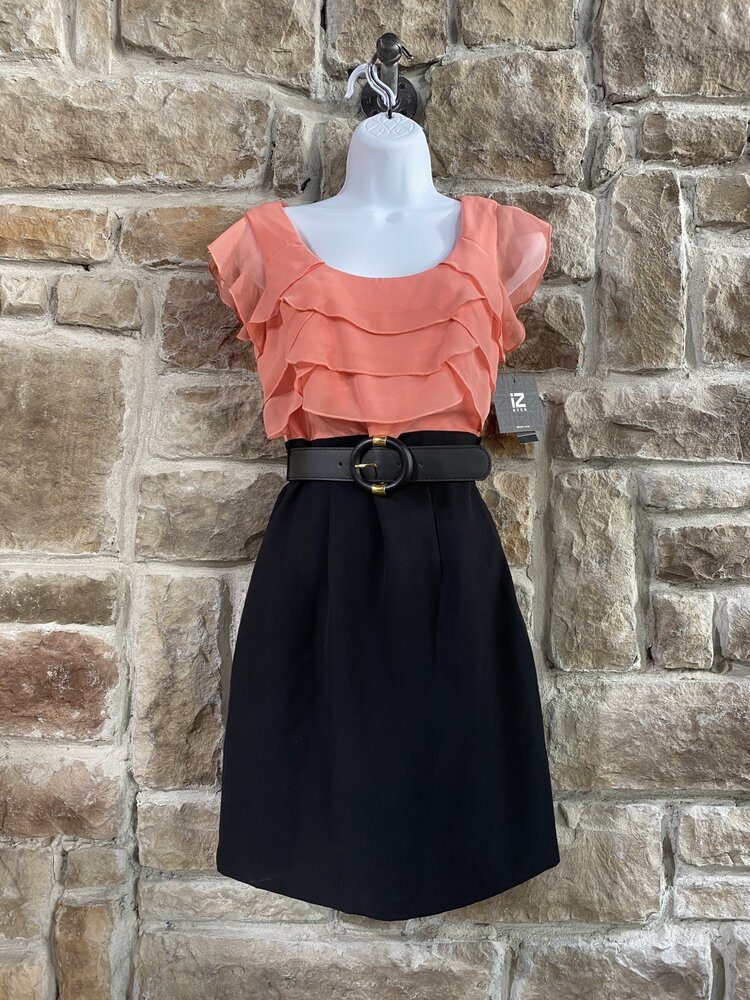 Two-Toned Dress w/ Coral Ruffle Top and Black Skirt, Size 1