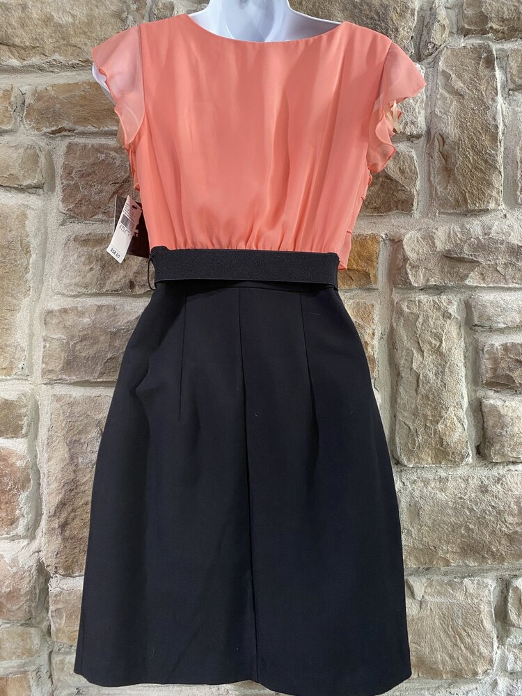 Two-Toned Dress w/ Coral Ruffle Top and Black Skirt, Size 1