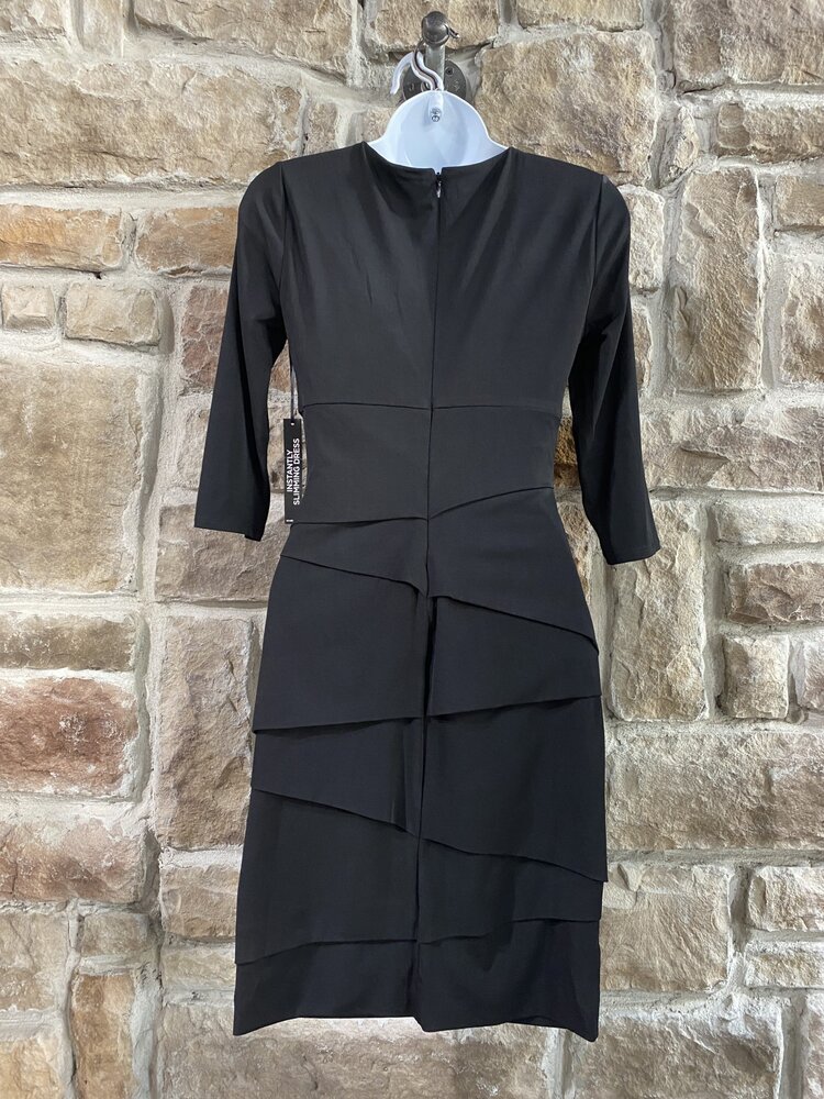 Black Knit Dress with Sweetheart Neckline w/ Cascading Angle Skirt, Size 0