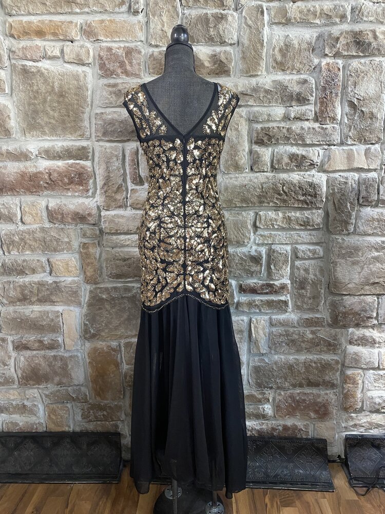 Pretty Guide Gold Sequin Gown with Flowy Bottom, Size XS