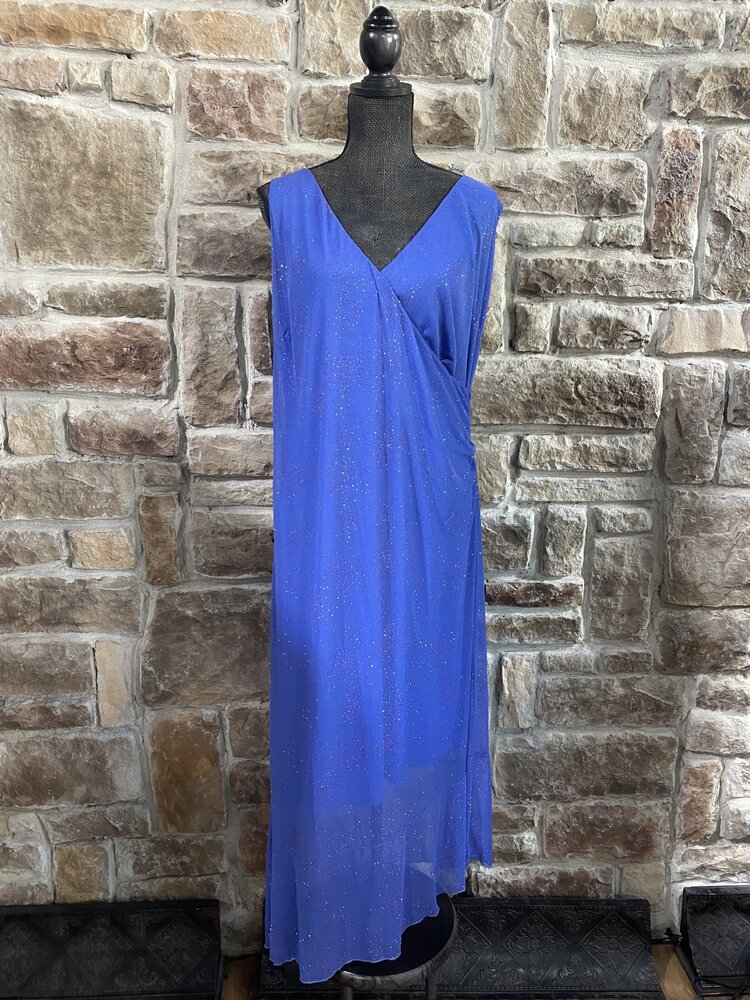 Periwinkle Dress with Purple Glitter and Asymmetrical Design, Size 18